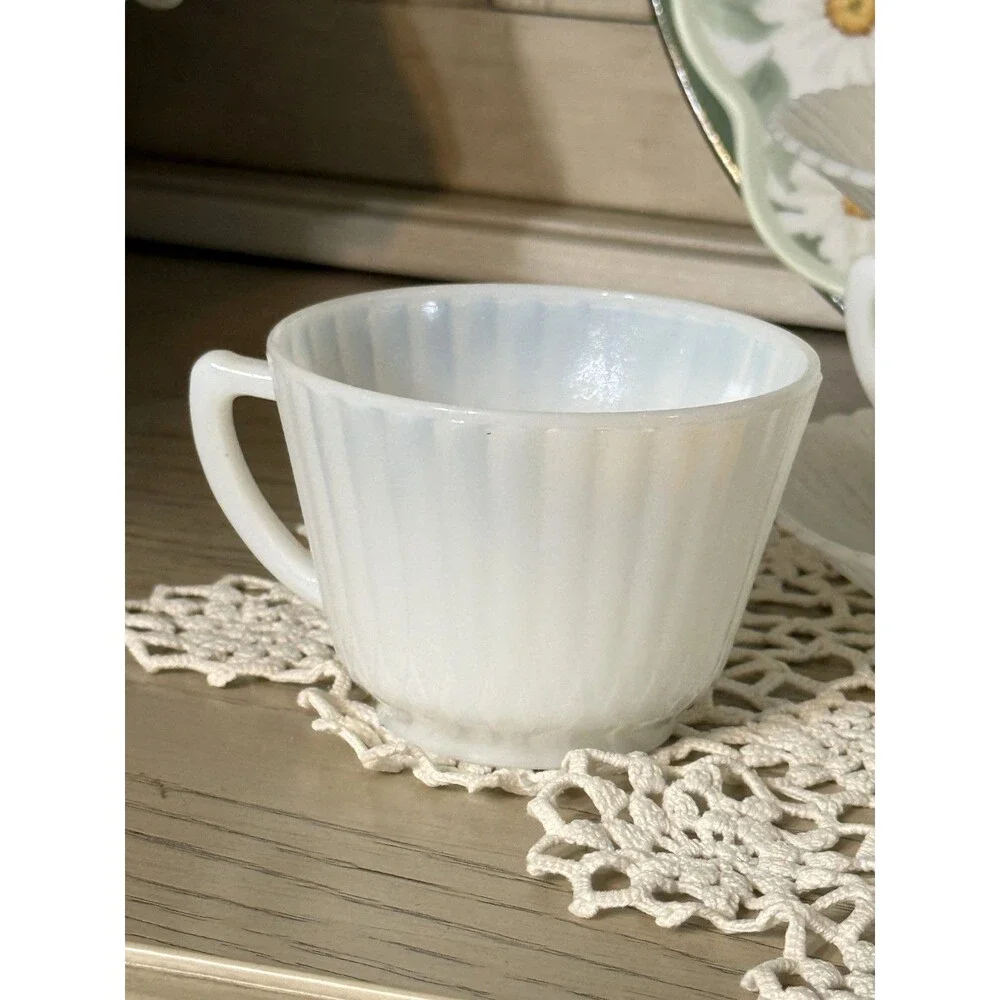 Milk Glass MacBeth Evans Tea Cups and Saucers Depressions Glass Opalescent